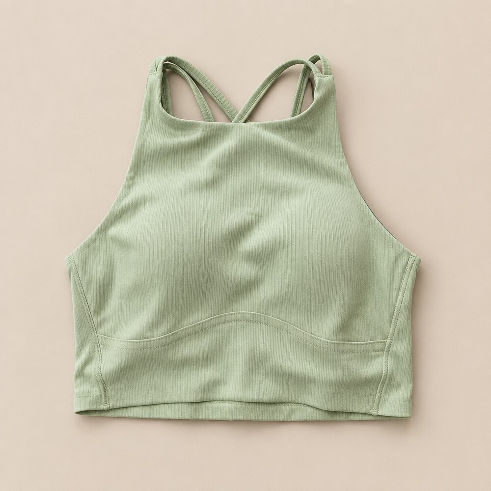 Light Green Ribbed Crop Top with Criss-Cross Back Straps# Lululemon #Small #Mint